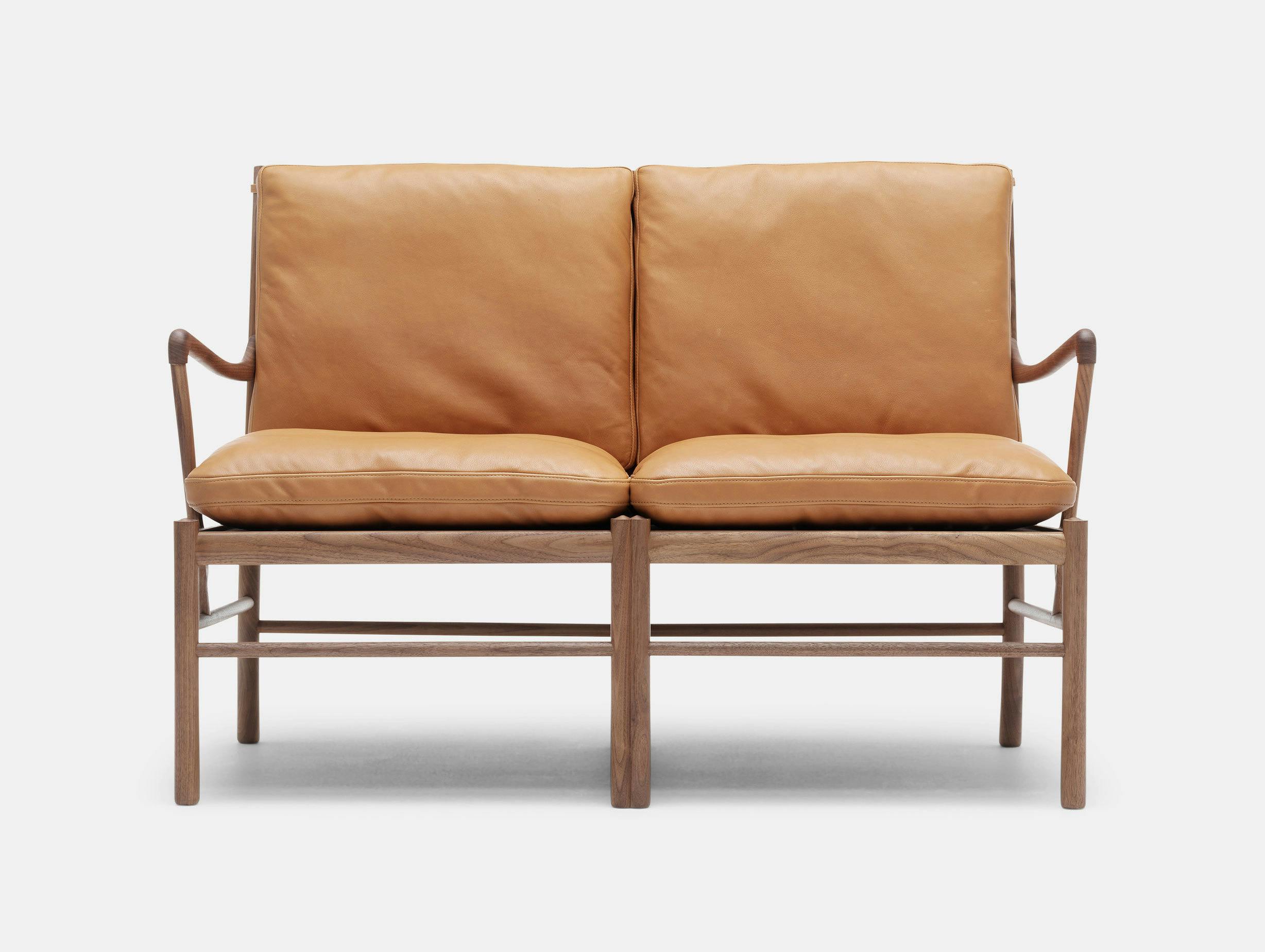 Carl Hansen Ow149 2 Colonial Sofa Walnut Tan Leather Front Ole Wanscher