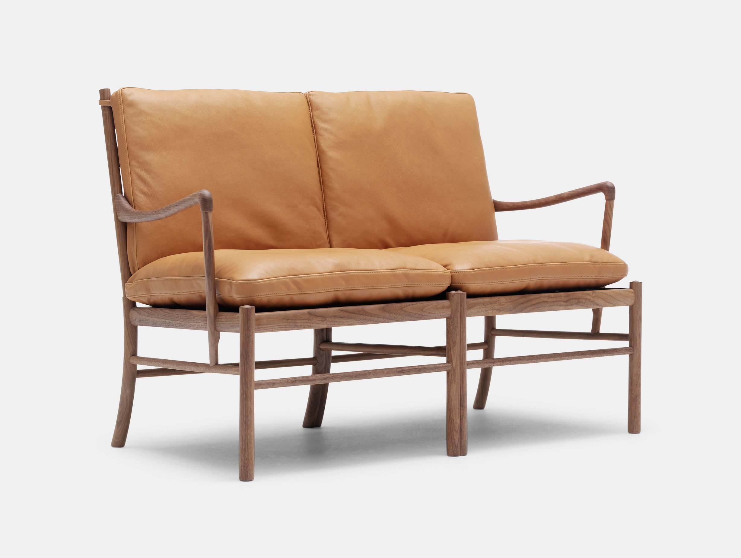 Carl Hansen Ow149 2 Colonial Sofa Walnut Tan Leather Ole Wanscher