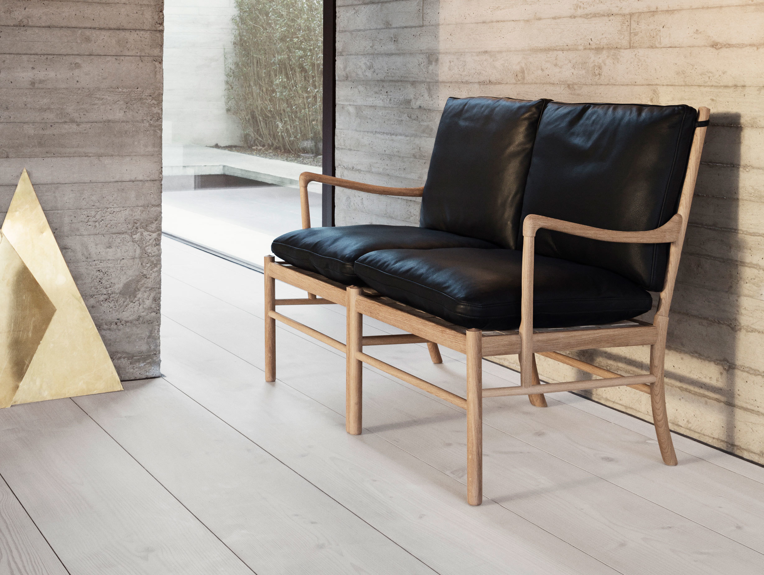 Carl Hansen Ow149 Colonial Sofa Oak Black Leather