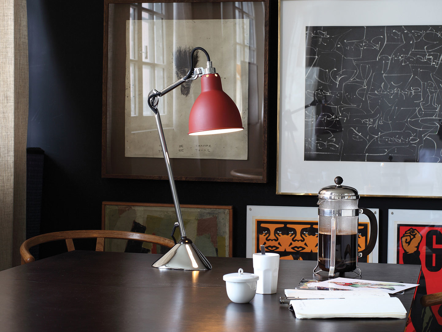 Dcw Lampe Gras No 205 Table Lamp Chrome Red Bernard Albin Gras