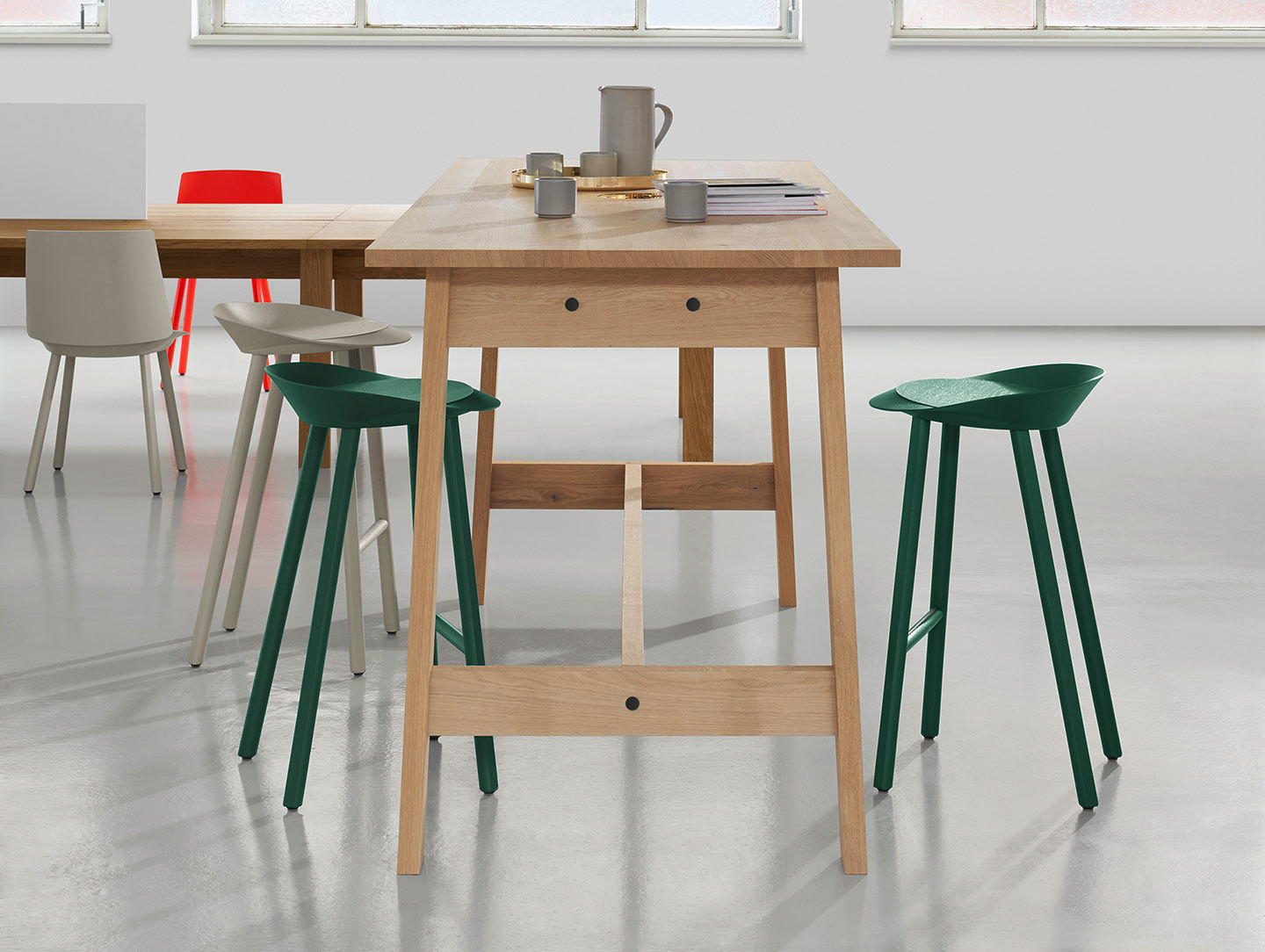 E15 Basis High Table 2 David Chipperfield Jean Stools