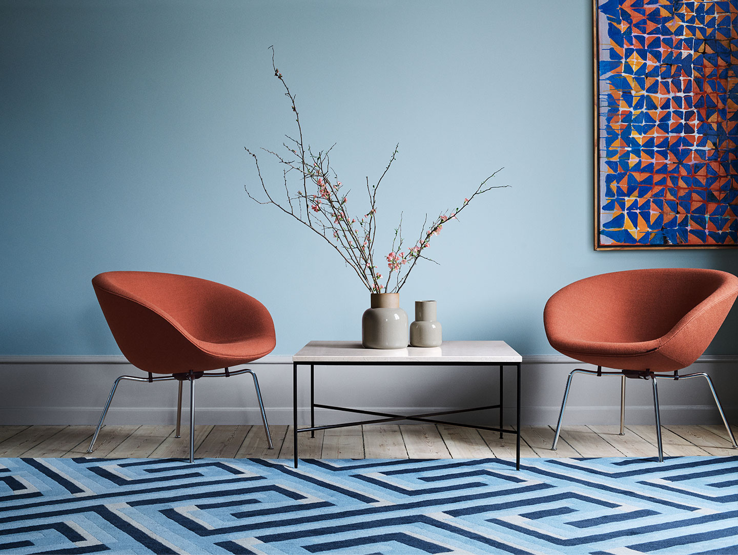 Fritz Hansen Pot Lounge Chair Orange Chrome