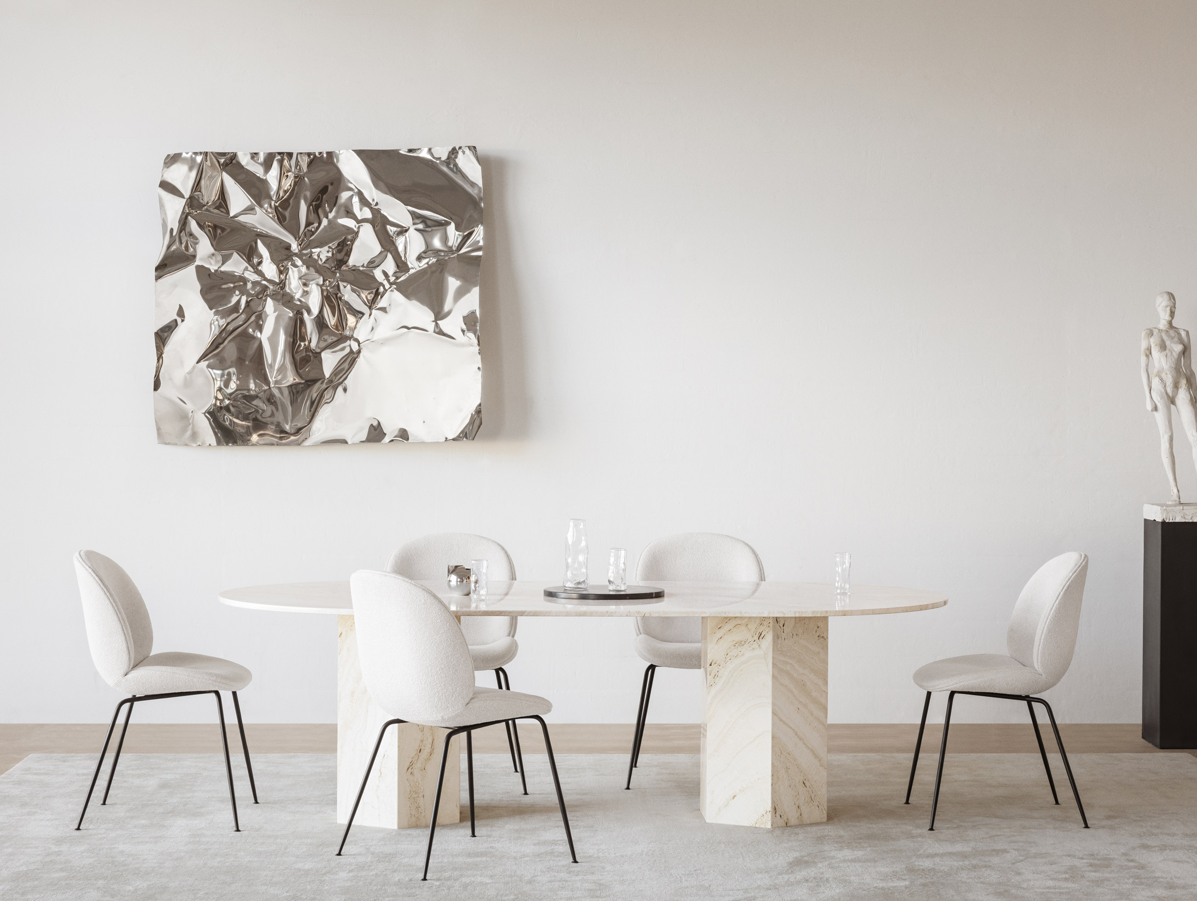 Gubi gam fratesi epic dining table elliptical white travertine lifestyle2
