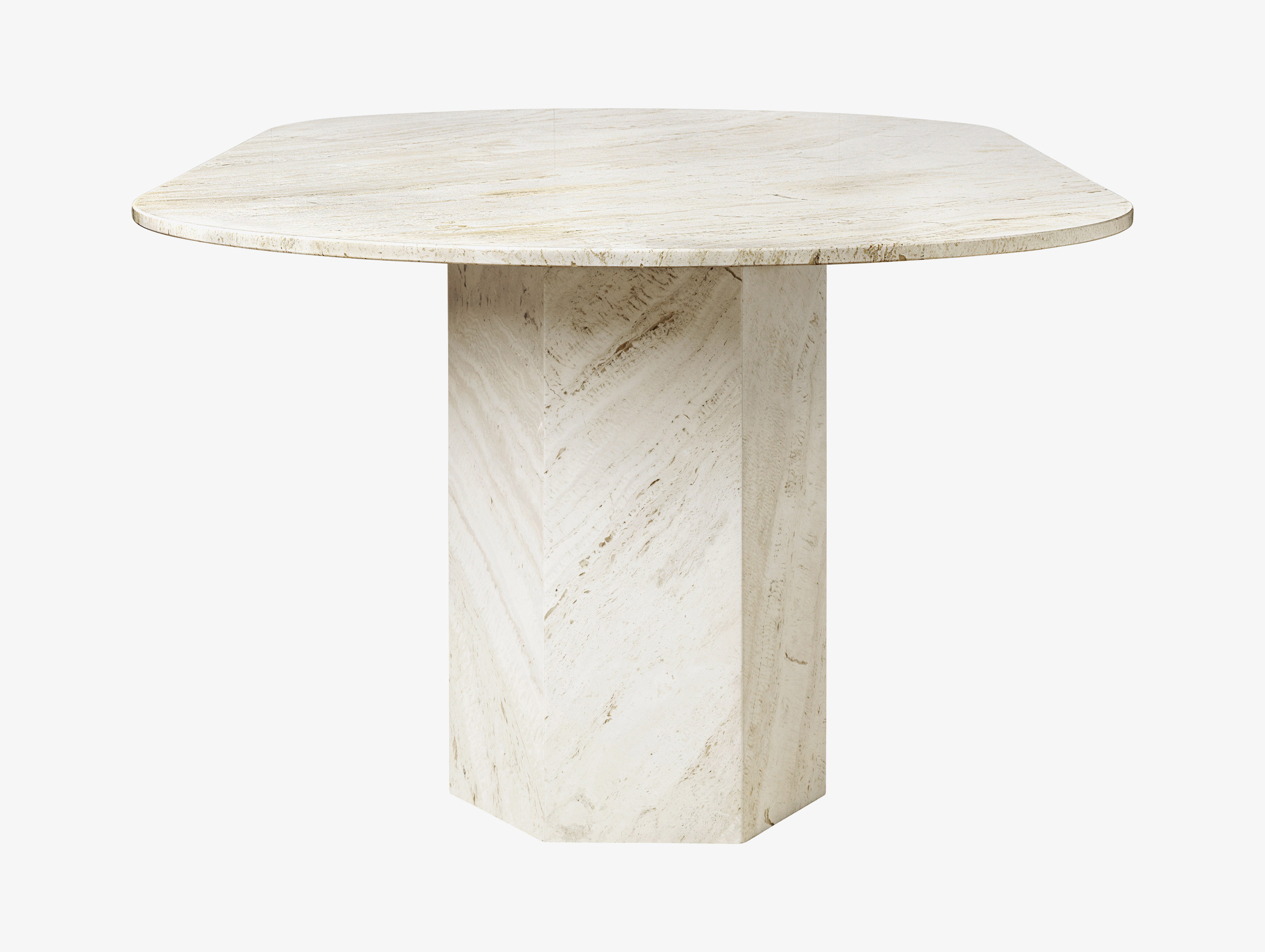 Gubi gam fratesi epic dining table elliptical white travertine lifestyle3