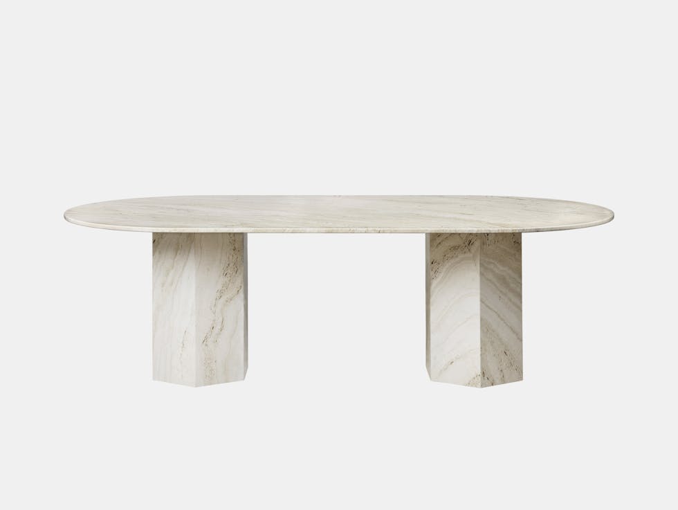 Gubi gam fratesi epic dining table elliptical white travertine