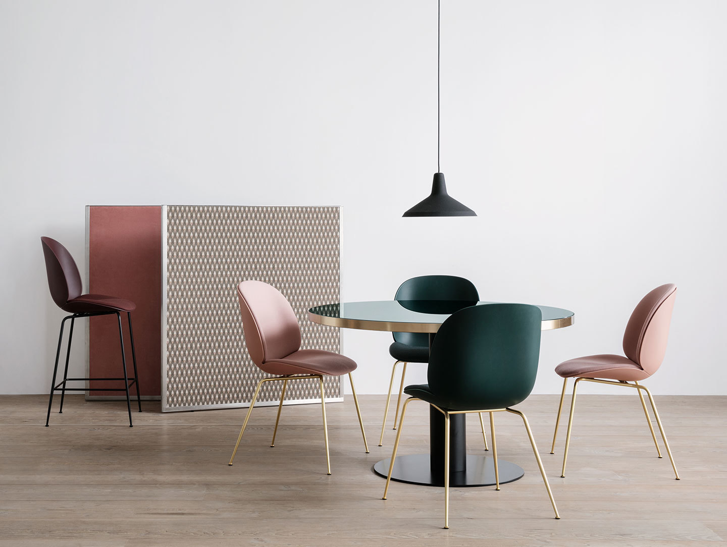 Gubi Beetle Chairs Front Upholstered Brass Legs Gam Fratesi