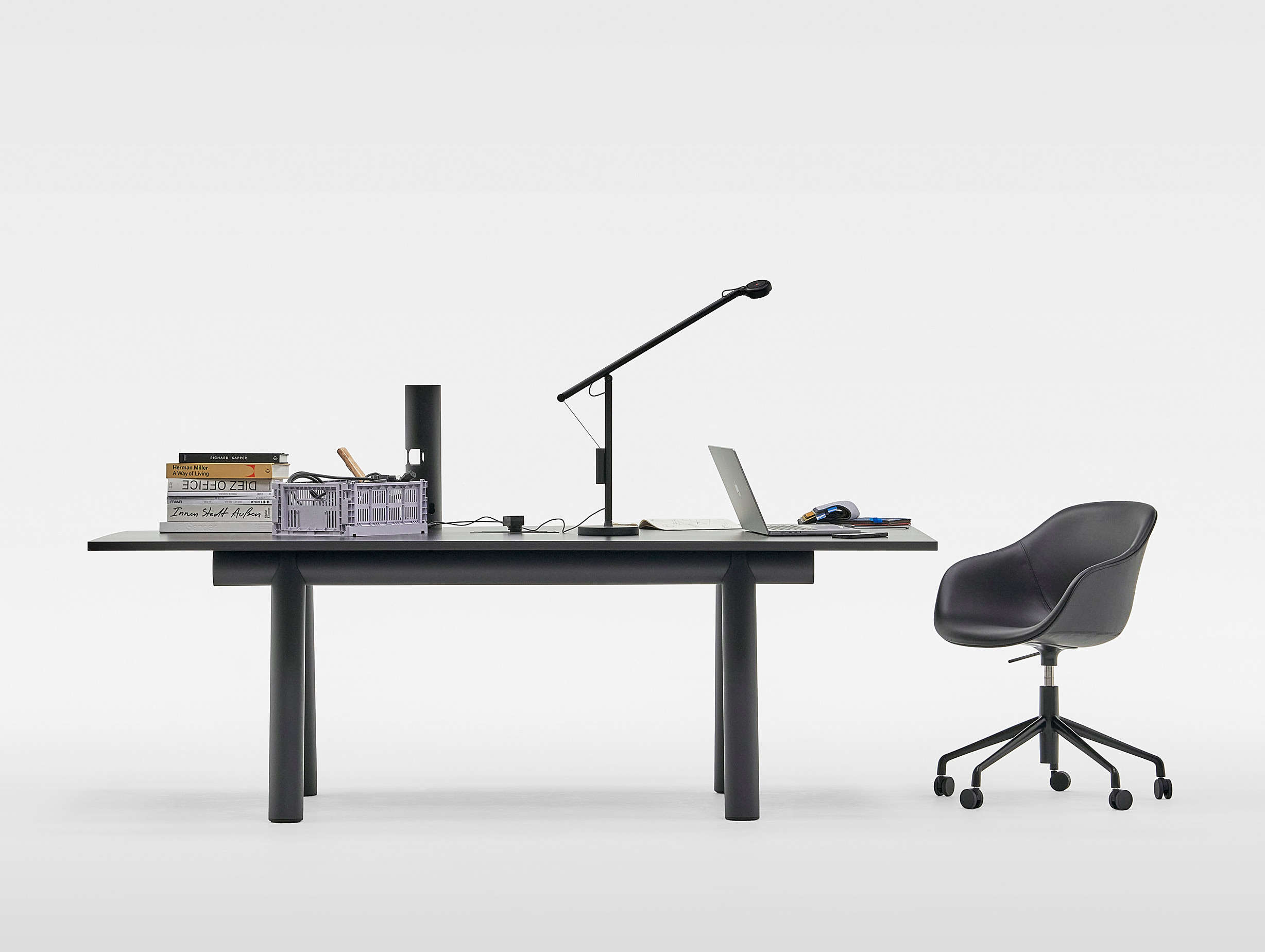 Hay Stefan Diez Boa Table L220 Black Linoleum Tabletop Black Powder Coat Lifestyle