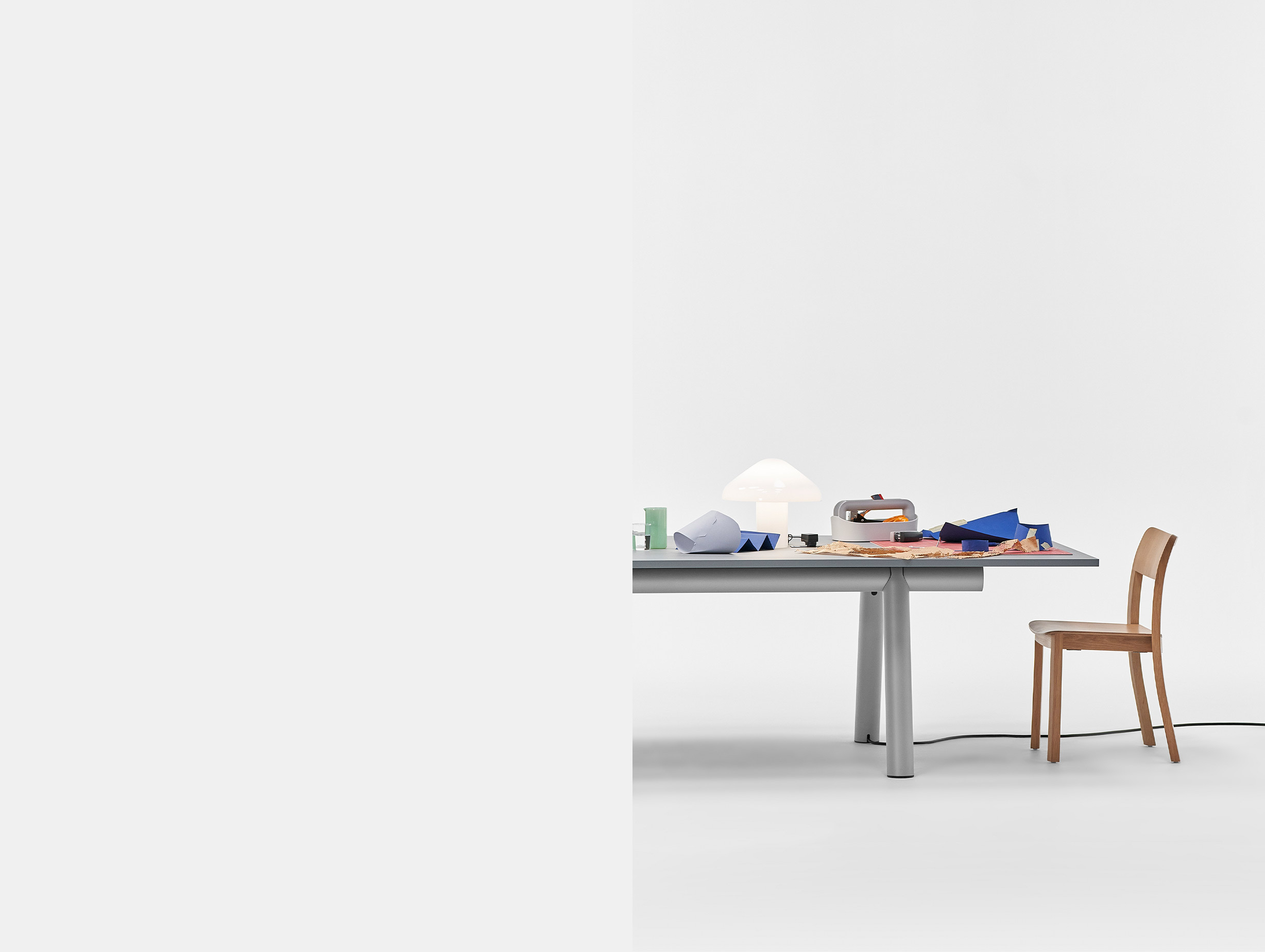 Hay Stefan Diez Boa Table L280 Grey Linoleum Tabletop Metallic Grey Powder Coat Lifestyle 2