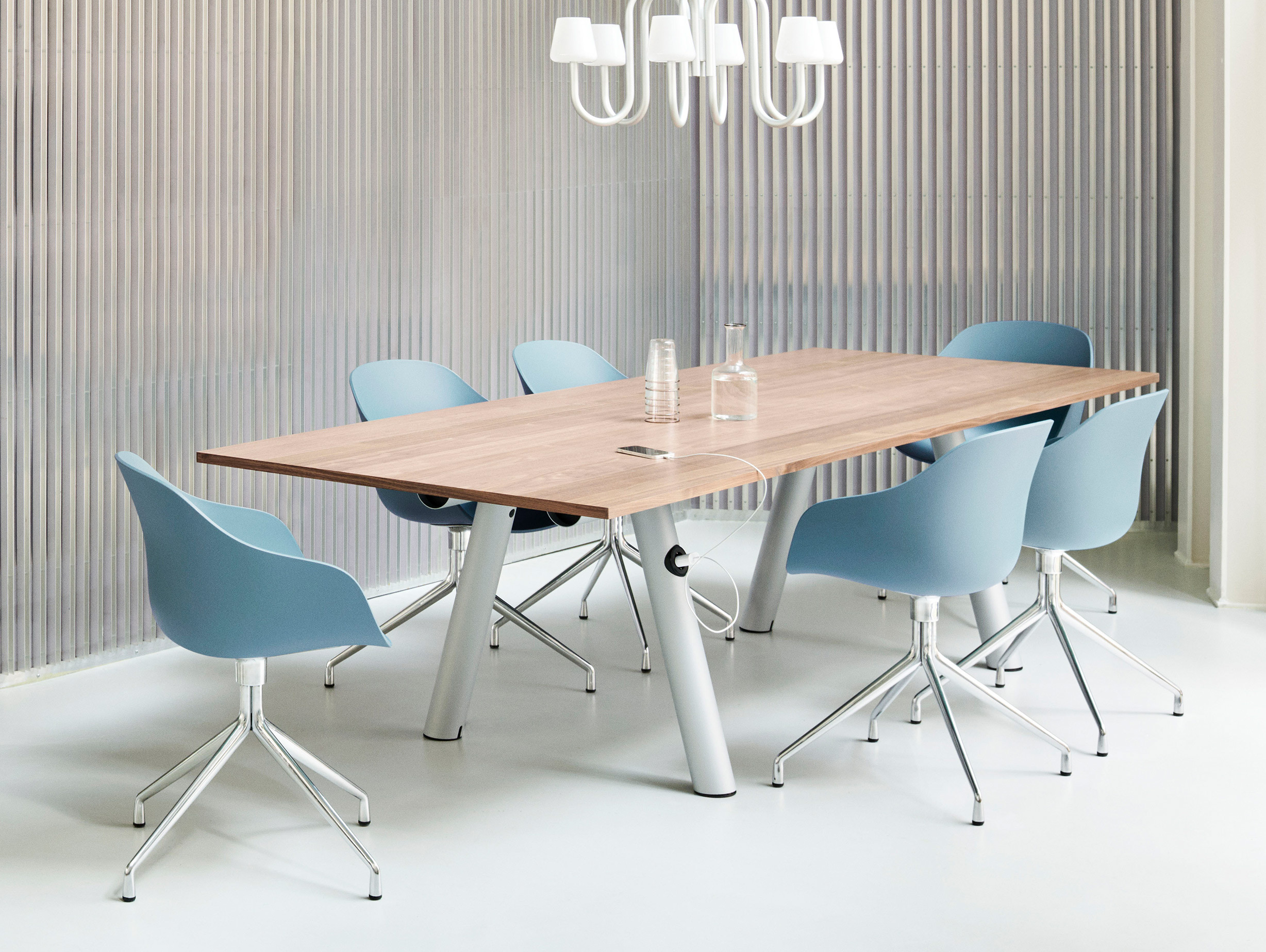 Hay Stefan Diez Boa Table L280 Oak Tabletop Metallic Grey Powder Coat Lifestyle