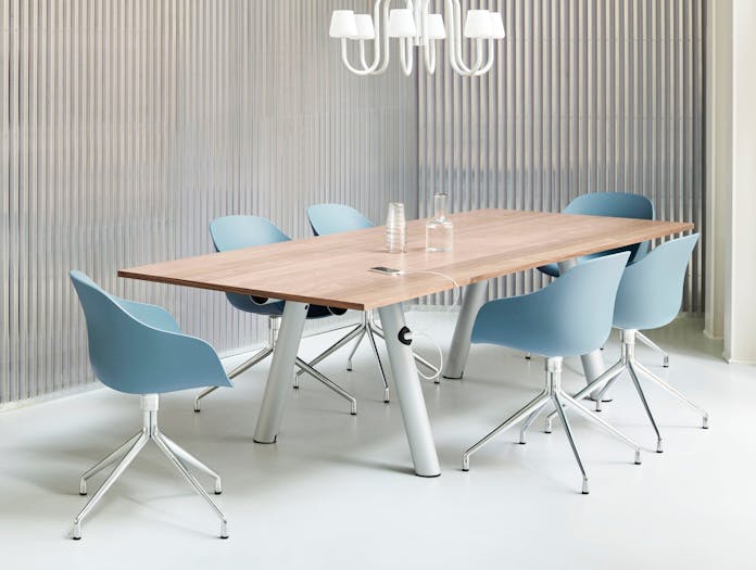 Hay Stefan Diez Boa Table L280 Oak Tabletop Metallic Grey Powder Coat Lifestyle