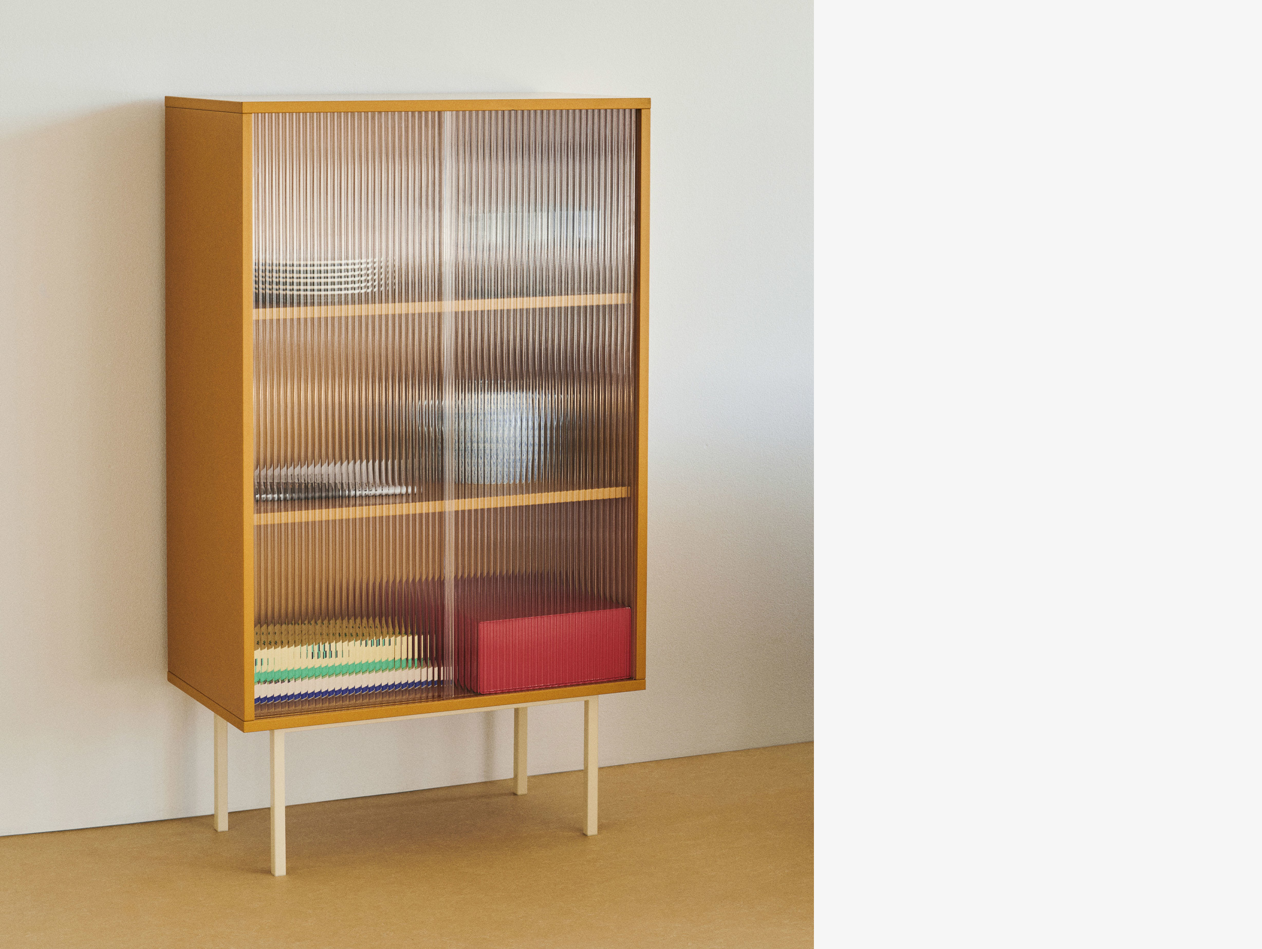 Hay muller van severen colour cabinet tall yellow reeded glass doors lifestyle2