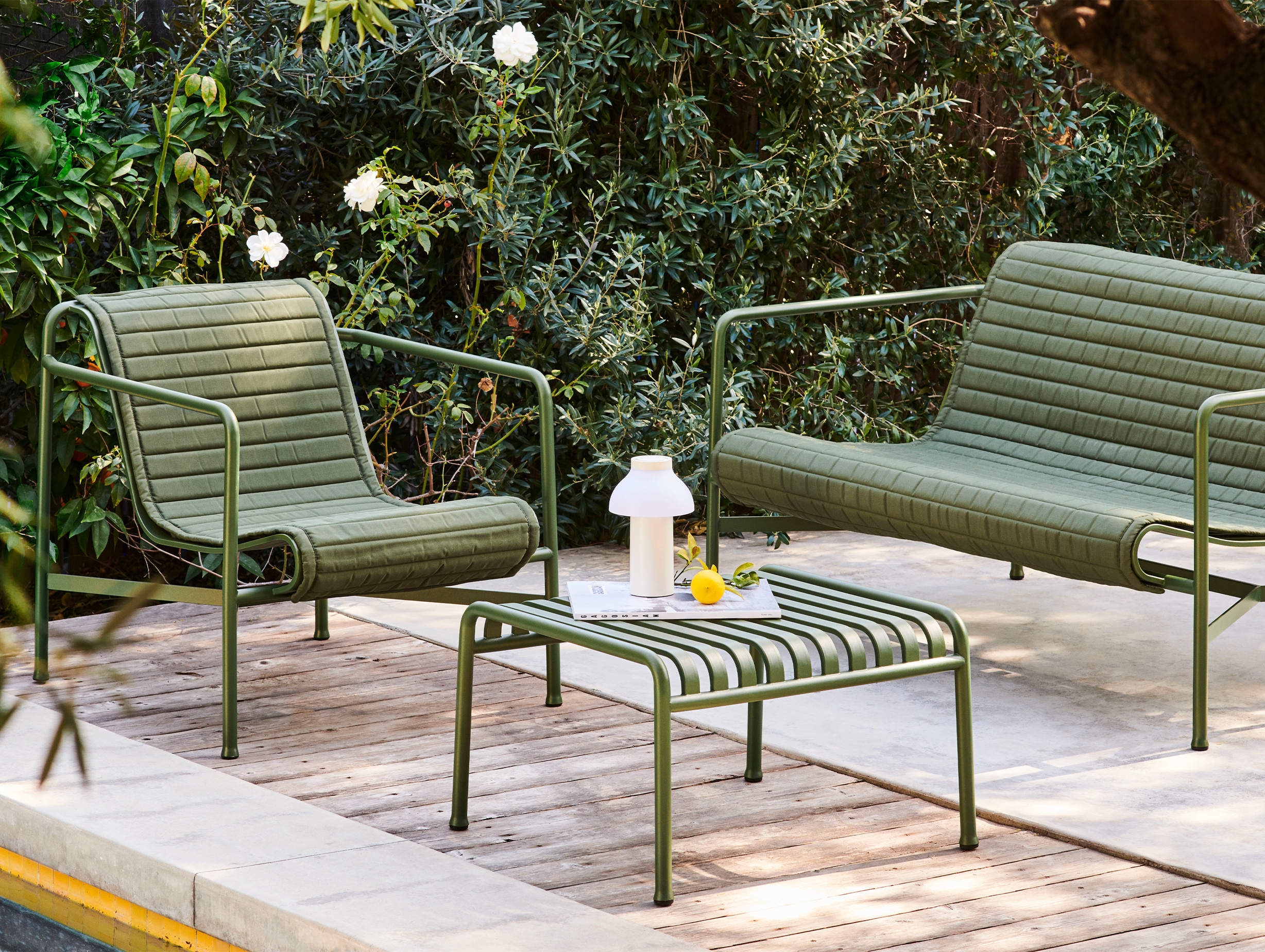 Hay palissade low lounge chair quilted cushion olive green ls