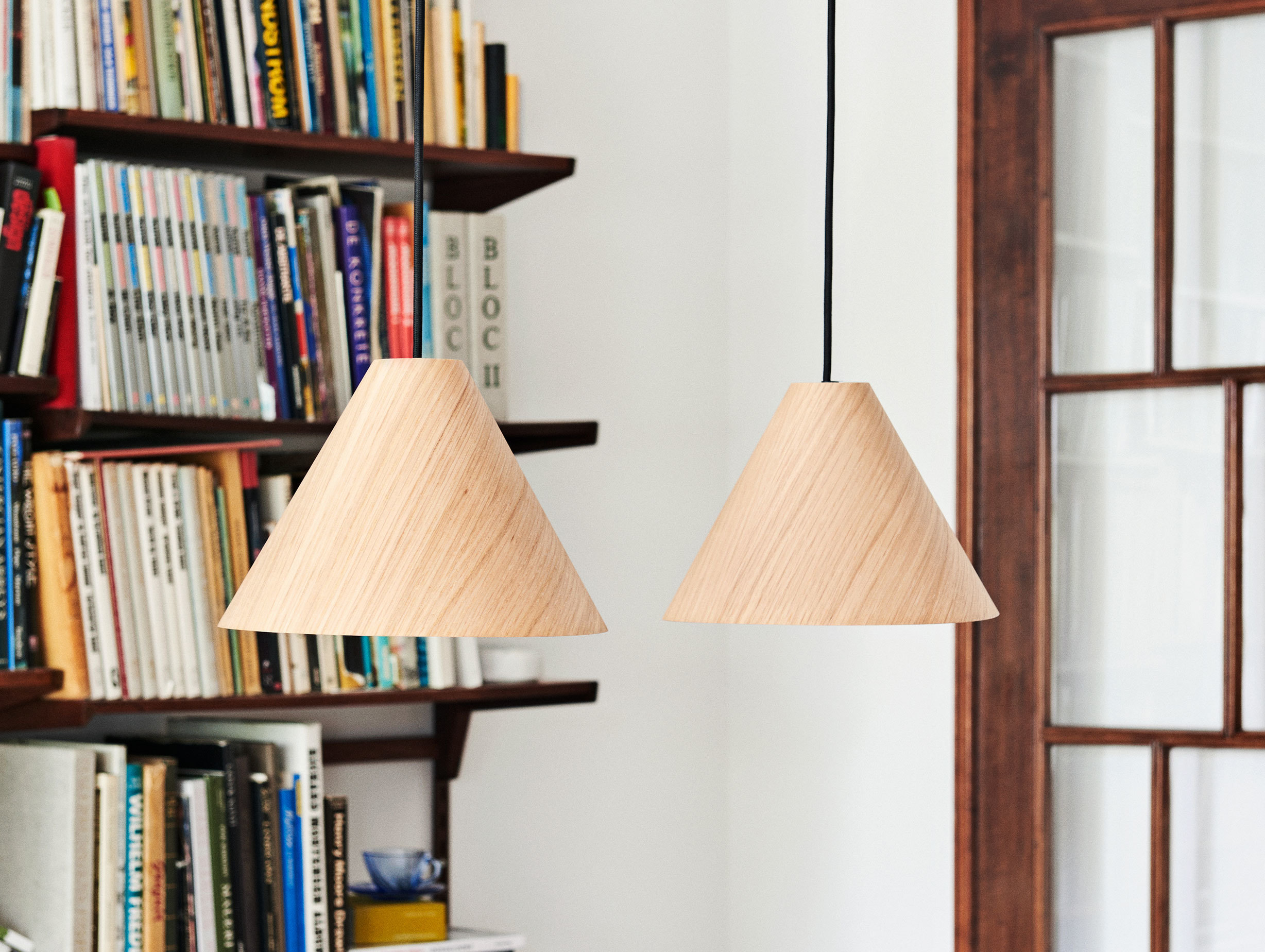 Hay 30 Degrees Pendant Light M Oak Matt Lacquer Black Cord