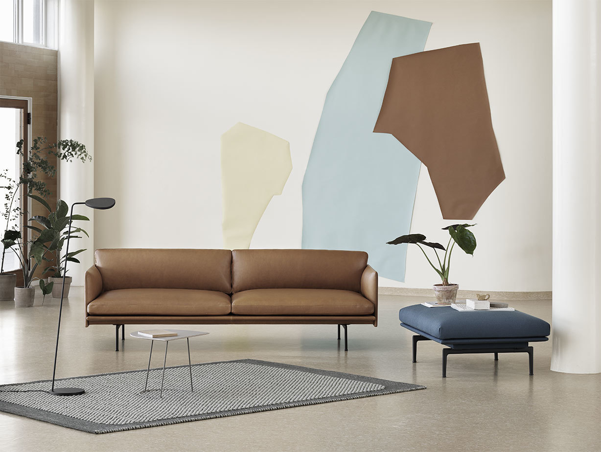 Muuto Outline Refine 3 seater pouf pebble airy half leaf floor