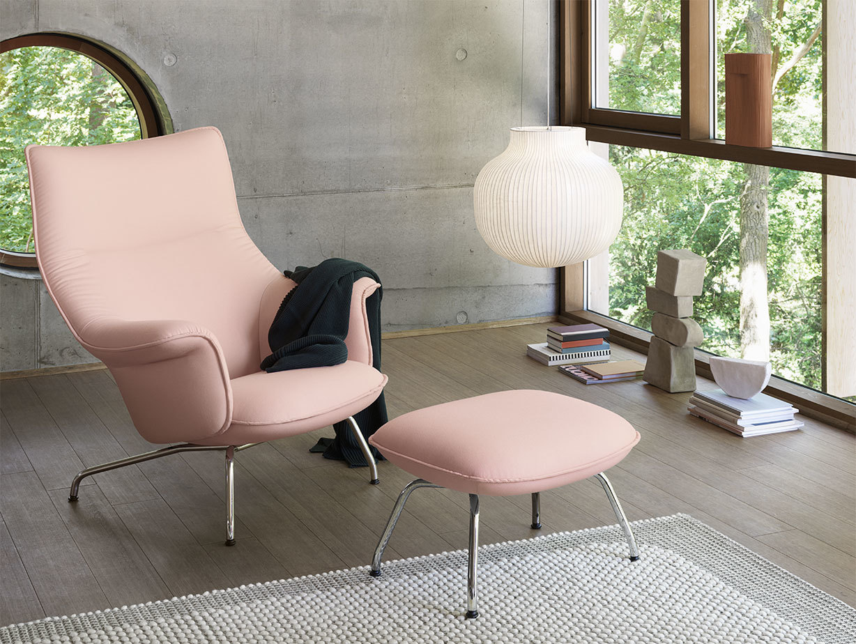 Muuto doze lounge chair ottoman forest nap 512 chrome strand lamp closed ridge vase pebble rug