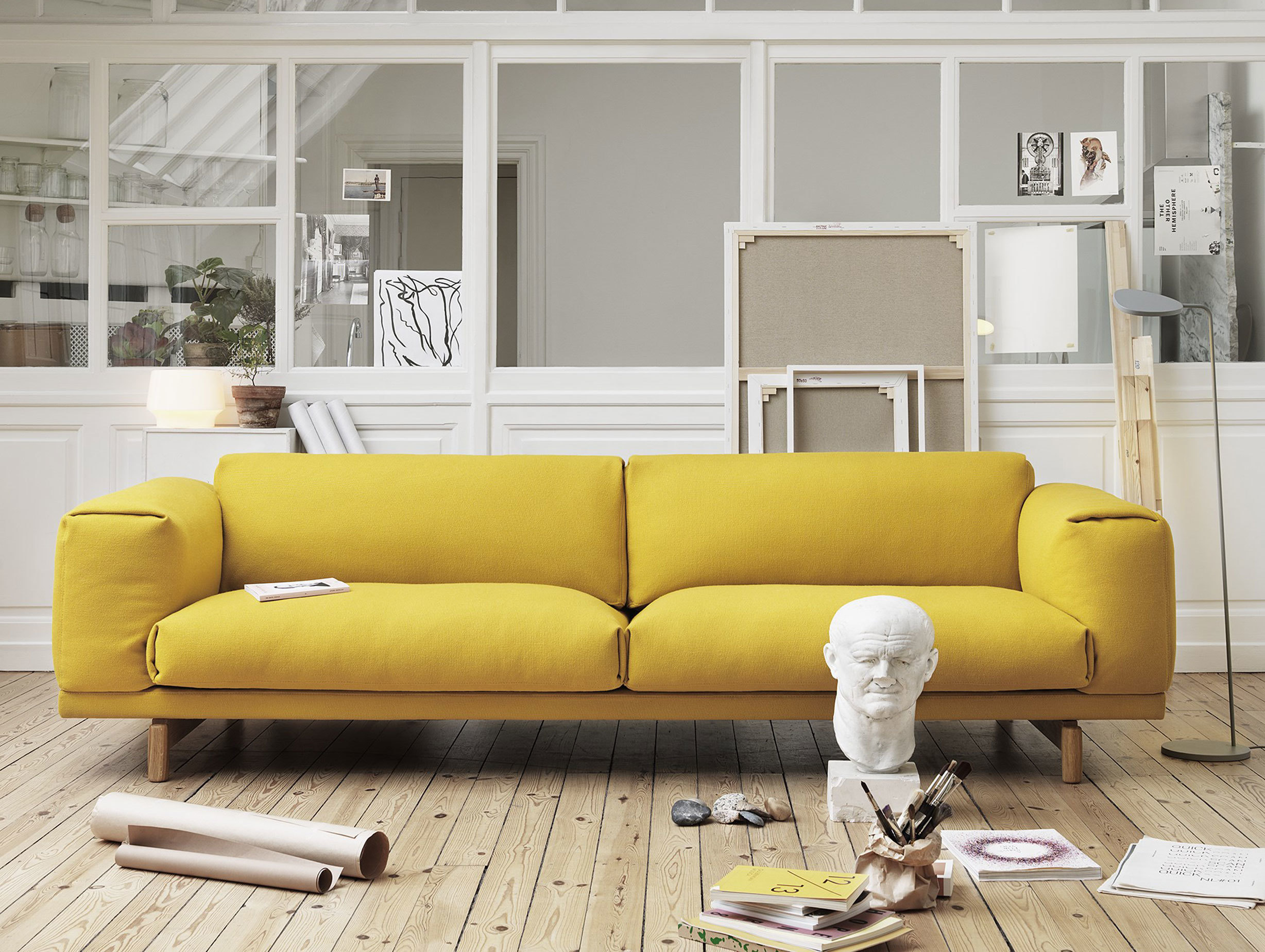Muuto Rest Sofa Yellow Hallingdal 457 Leaf Floor Lamp