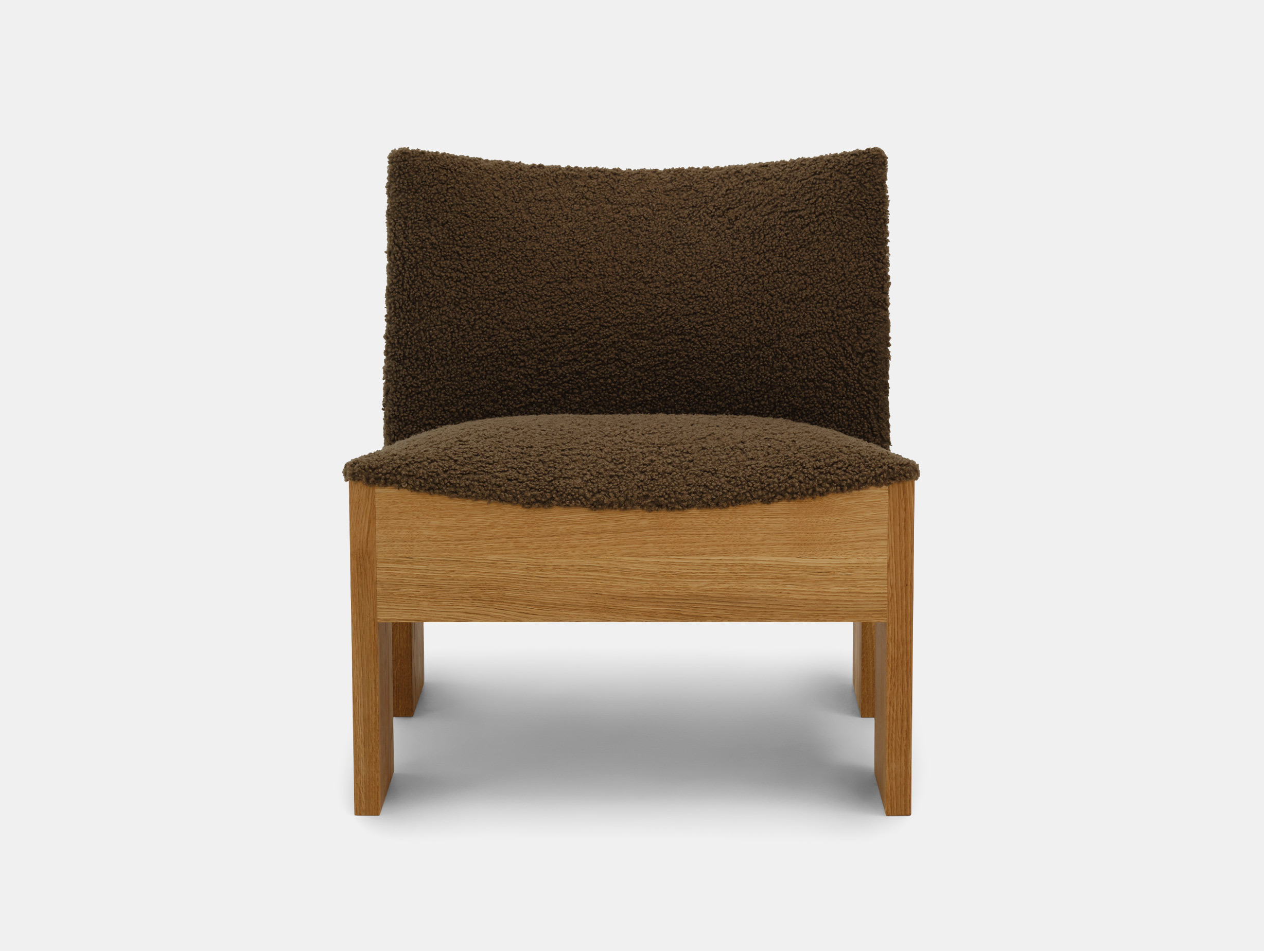 New works omayra maymo tenon lounge chair natural oak zinc drake mocha upholstery front