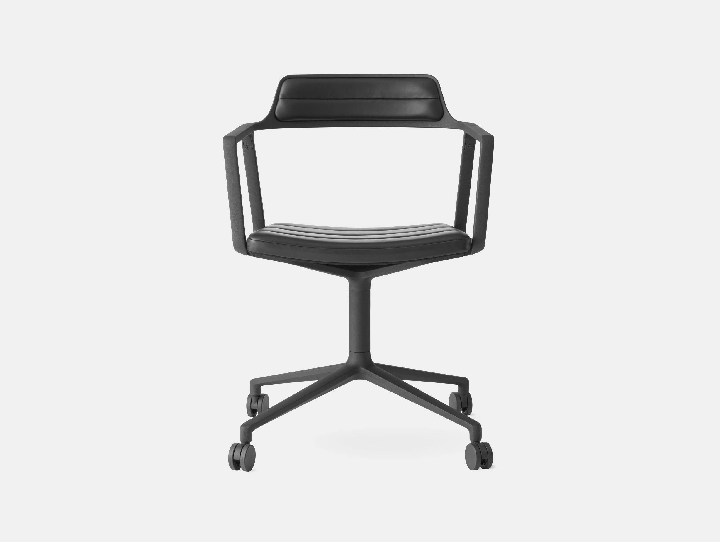 Vipp 452 swivel chair black frame black leather castors