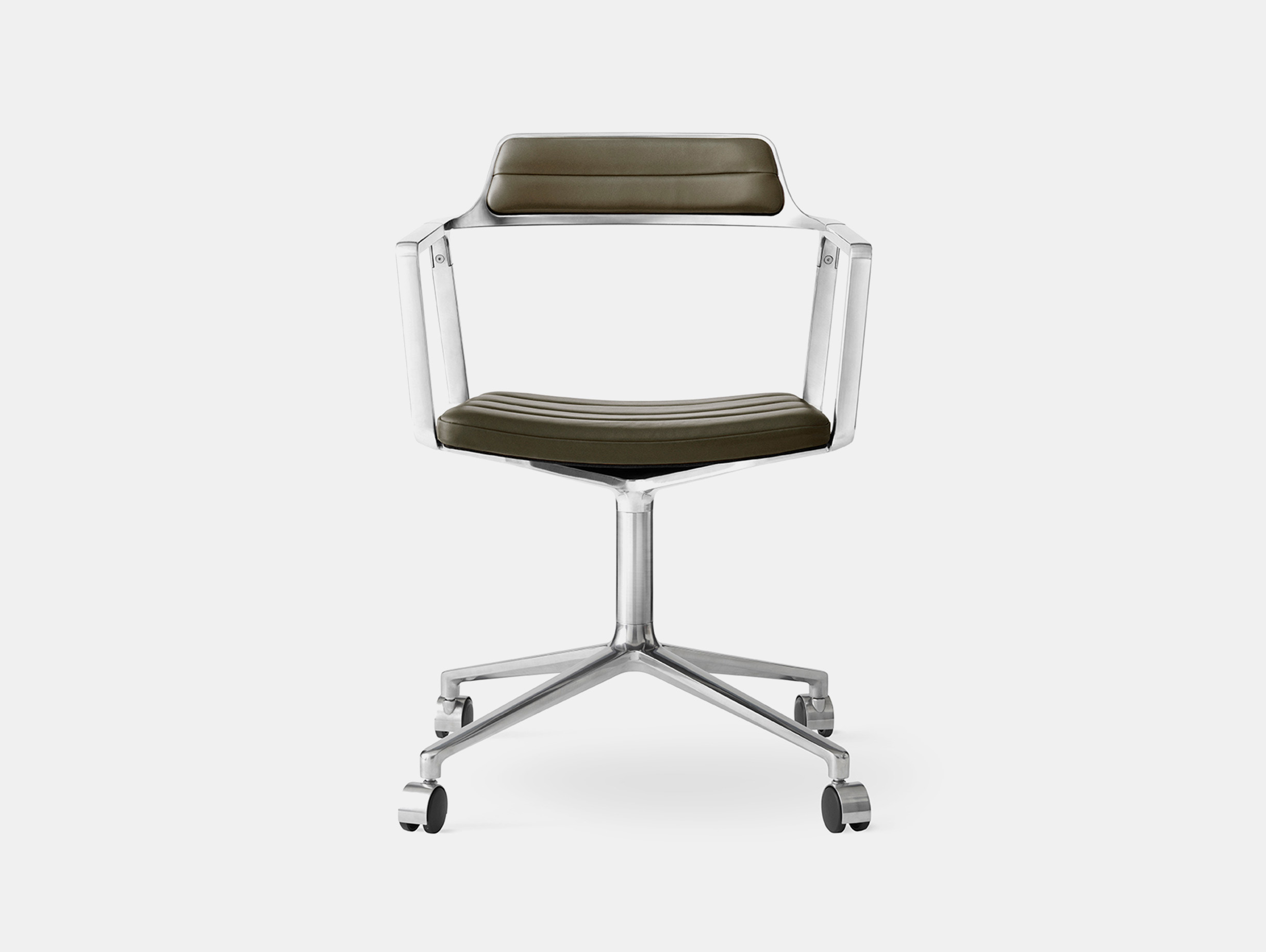 Vipp 452 swivel chair polished green leather castors